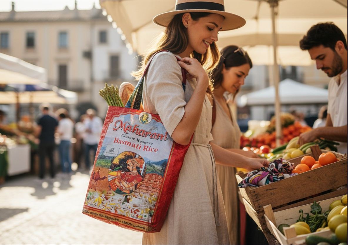Handmade blue floral beach tote bag