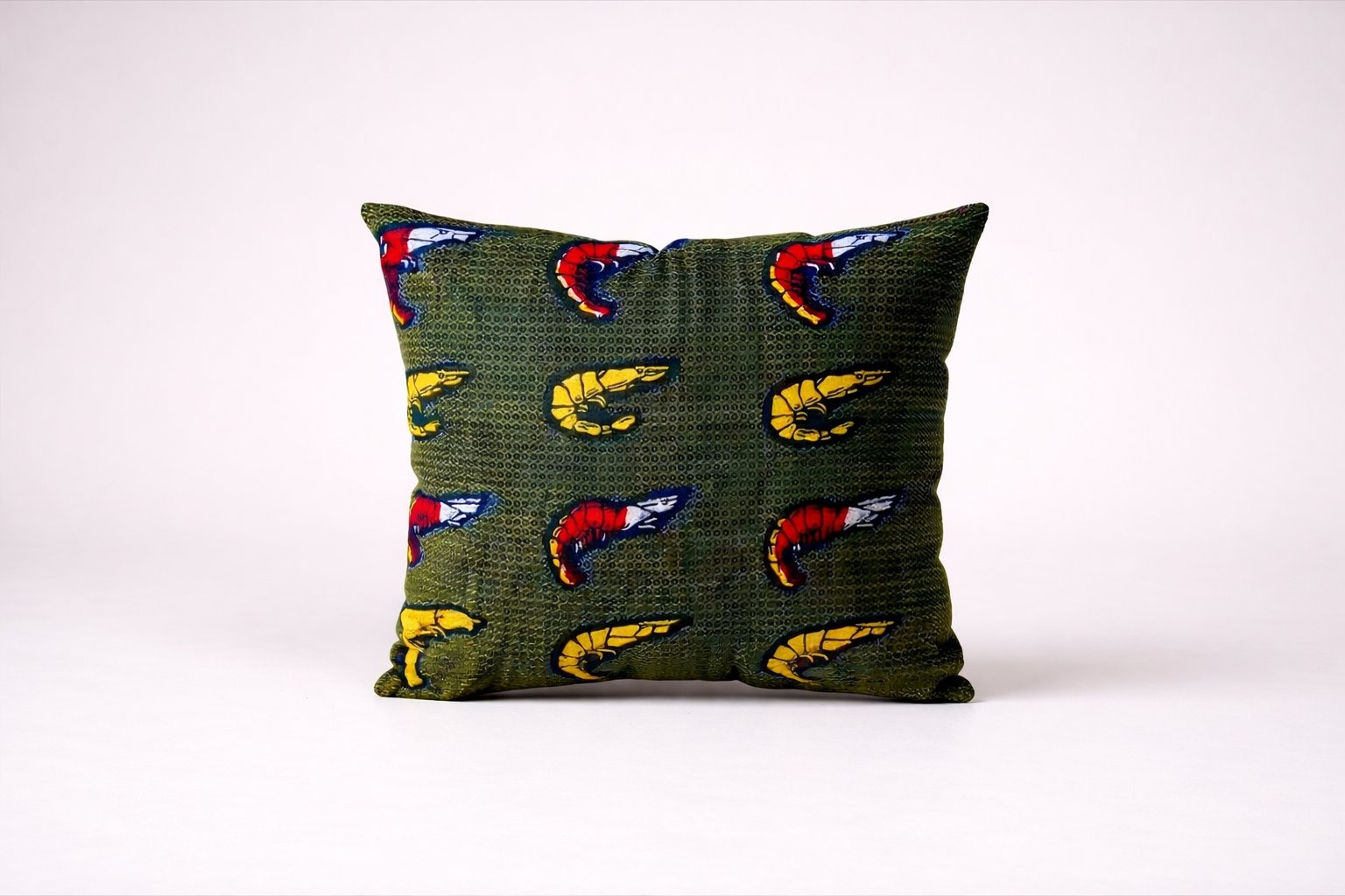 Handmade African print cushion with shrimp pattern